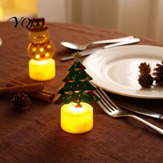 Holiday Party Scene Layout Props Christmas Electronic Candle, Flameless LED Candles, Warm Light Santa Claus Battery Operated Tabletop Decor