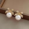 Jewelry Accessories Bow Pearl Ear Studs Bowknot Bow Pearl Ear Hook Bow Pearl Earrings  Lady/Gifts