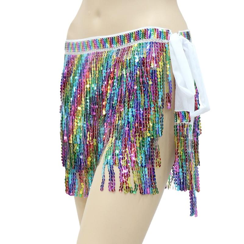 New Belly Dance Layer Sequins Skirt Tassel Chain Belt Wrap Party Club Indian Latin Hula Dancer Dress Performance Hip Waist Scarf