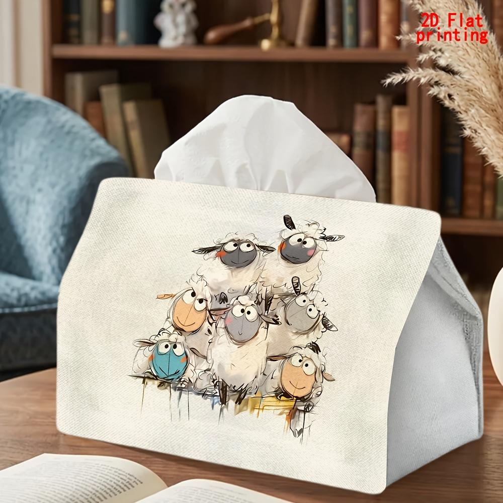 2D Flat 1pc, Tissue Box. Cartoon Sheep Stacked Pattern Napkin Dispenser, Reusable, Daily Desktop Tissue Organizer, Suitable for Kitchen Living Room Be