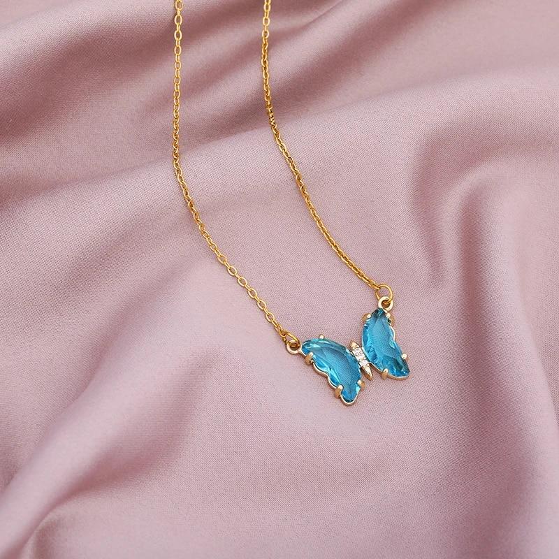 Ожерелья-колье из нержавеющей стали с бабочкой, женское 10 стилей, красочные прозрачные хрустальные подвески в виде бабочки, цепочка на ключицы, ювелирные изделия