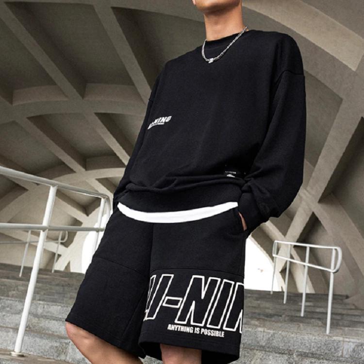 Li-Ning Свитшот с круглым вырезом и принтом буквенного логотипа, мужские топы, черный AWDT683-2