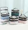 2024 Large Capacity Portable Waterproof PU Travel for Toiletry Bag with Double-Layer Geometric Pattern Makeup Storage Bag
