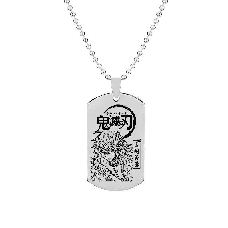 Anime Demon Slayer Stainless Steel Dog Tag Necklace Tanjiro Zenitsu Giyu Inosuke Pattern Color Print Jewelry for Fans