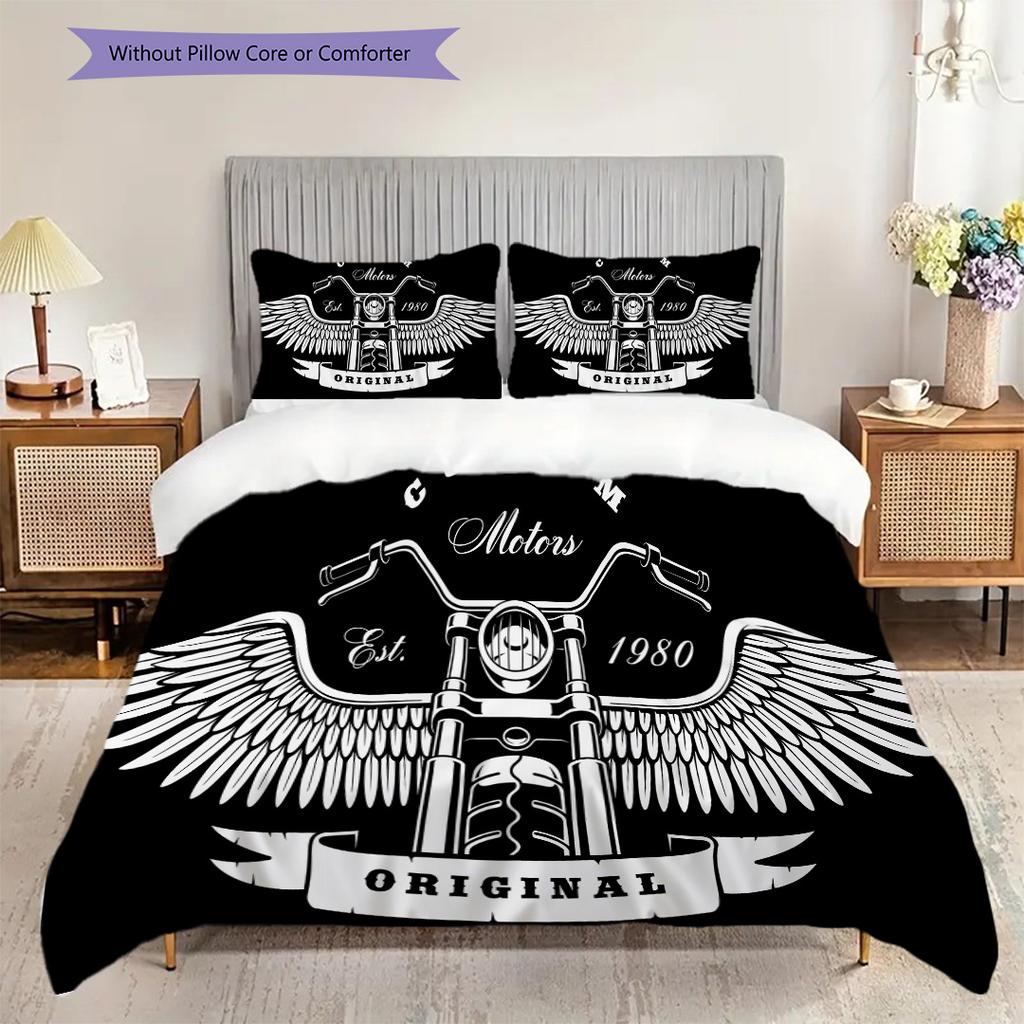 Motorcycle Club Emblem Bedding (1 * duvet cover + 2 * pillowcase, without core) 2D Flat Duvet cover and pillowcase Bedding set Soft and comfortable