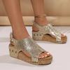 Fashion 2024 Women's New Thick Sole Slope Heel Large Sequin Fish Mouth Sandals Women's Hollow Fashion Roman Sandals