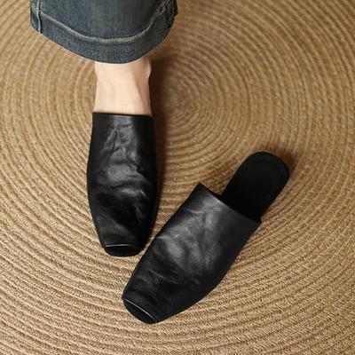 НОВЫЕ Летние Женские Мюли Обувь из Натуральной Кожи для Женщин С Открытым Носком Обувь на Низком Каблуке Закрытый Носок Женские Сандалии Лаконичные Современные Шлепанцы