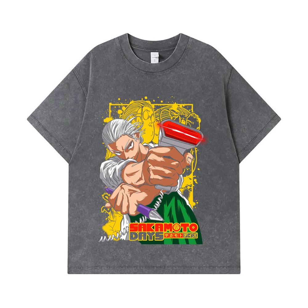 275 GSM Washed T-shirts 100% Cotton Sakamoto Days V4 Taro Print Unisex Heavy Cotton T Shirt