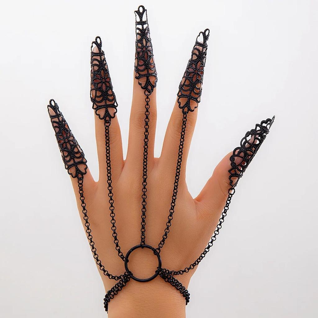 Vintage Open Hollow Finger Ring Link Chain Butterfly Bracelet for Women Punk Gold Color Cuban Chain Hand Jewelry Party