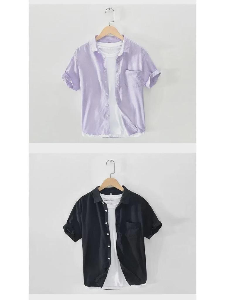 Men's Trendy Korean Style Short-Sleeve Oxford Shirt - Casual, Loose-Fit, Summer Top