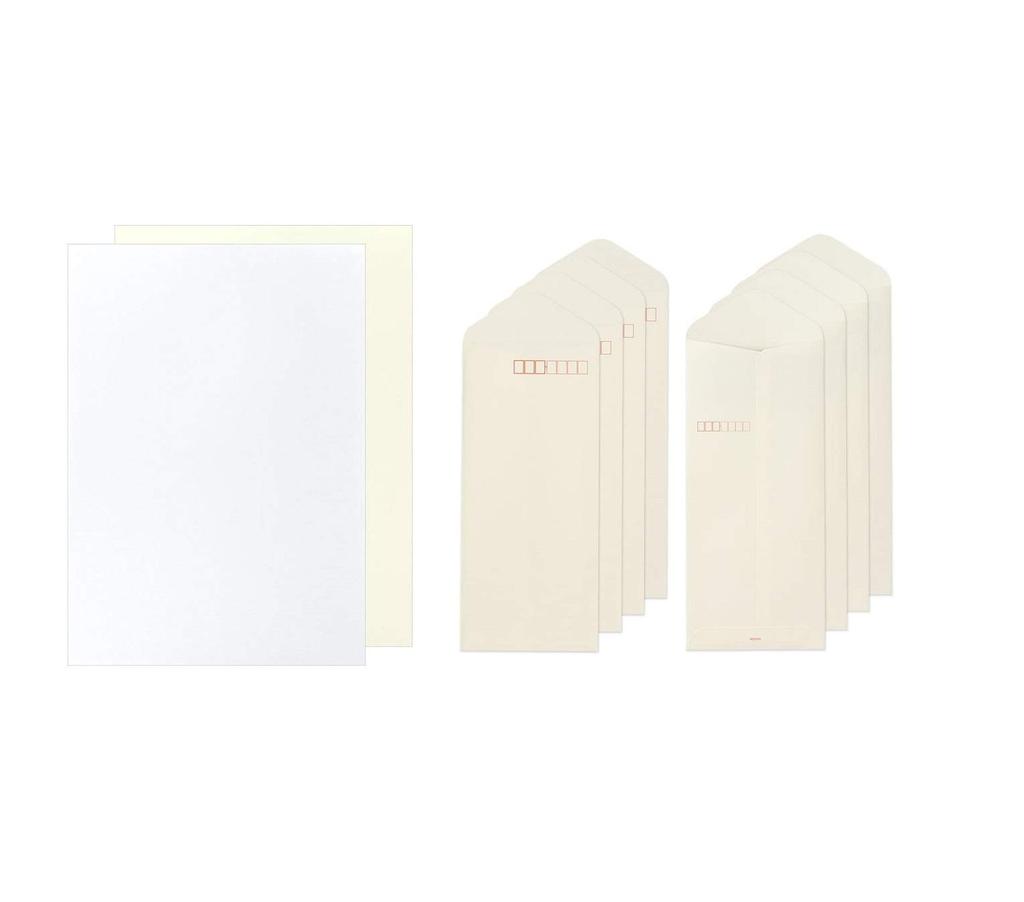 Midori Letter Paper for Writing Beautiful Letters with a Fountain Pen Envelope for Writing Beautiful Addresses Set (Unlined A) + (Cream)