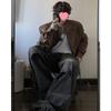 Mens Vintage Brown PU Leather Biker Jacket Short Cut Stand Collar Padded Shoulder Casual Outerwear