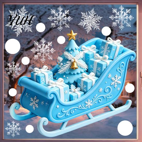 Storefront Holiday Ornament Christmas Static Window Clings, Reusable Stickers with Santa Claus Snowman Decorative Snowflake Clings Xmas Tree Patterns,