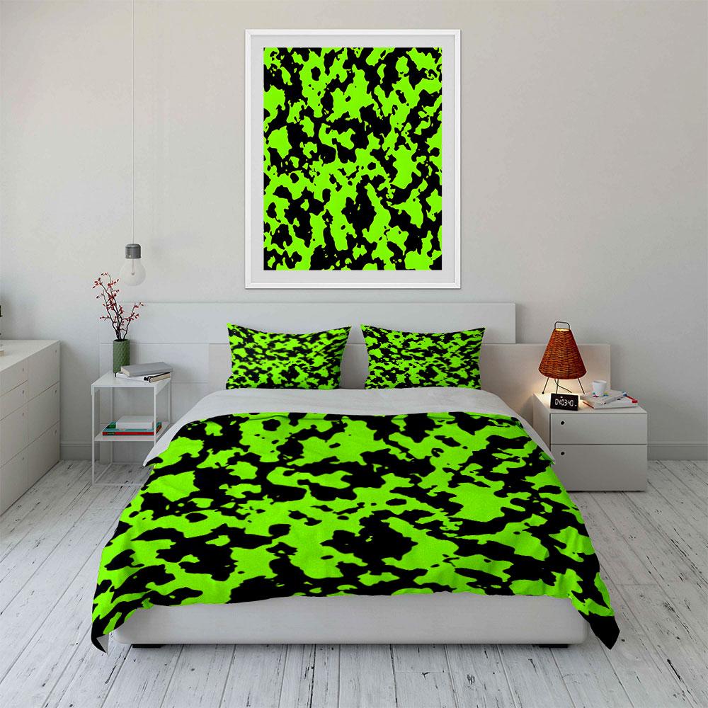 Vibrant Green Camouflage Set - Outdoors kid's and adults' bedroom decor, Exquisite three-piece bedding set gift