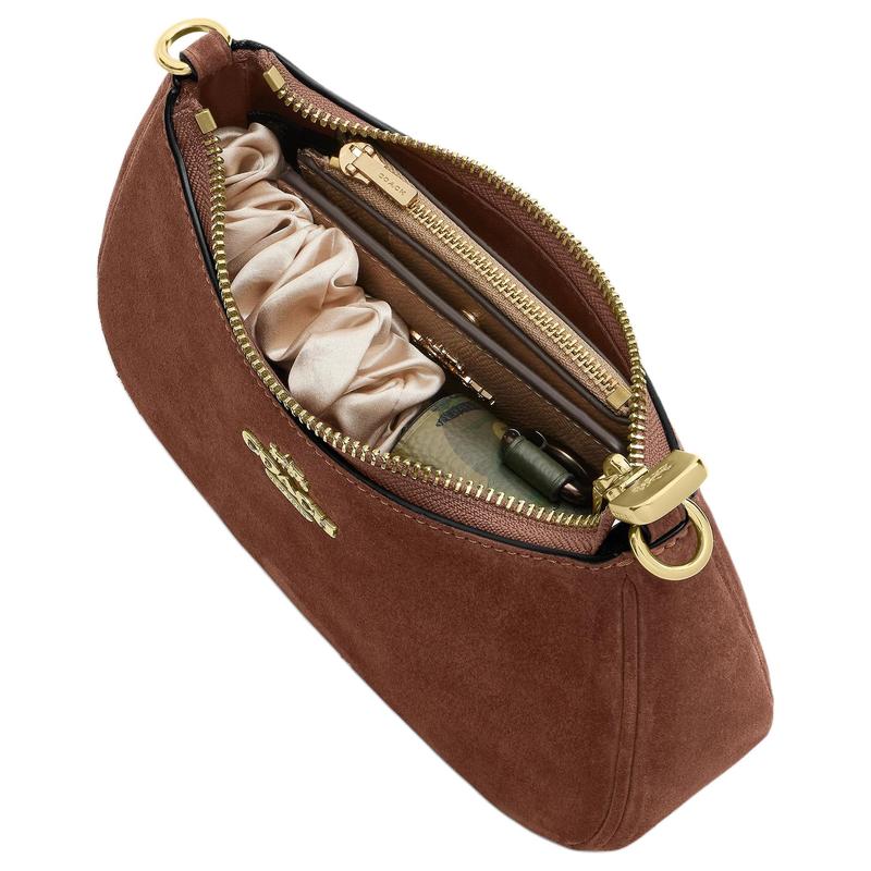 Coach Teri 19 Сумка-подмышка на плечо с кисточками и золотой фурнитурой из коровьей кожи Маленькая женская Винтажная Коричневая