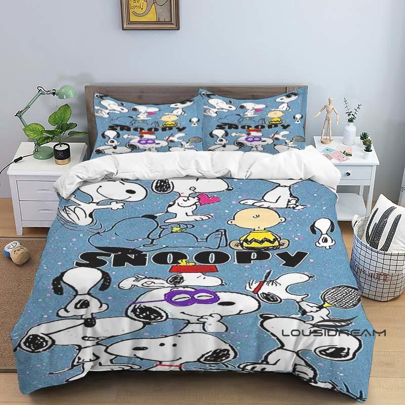 3D-Printed "Snoopy" Series Bedding Set with Cute Cartoon Patterns — Duvet Cover and Pillowcases Available for Customization
