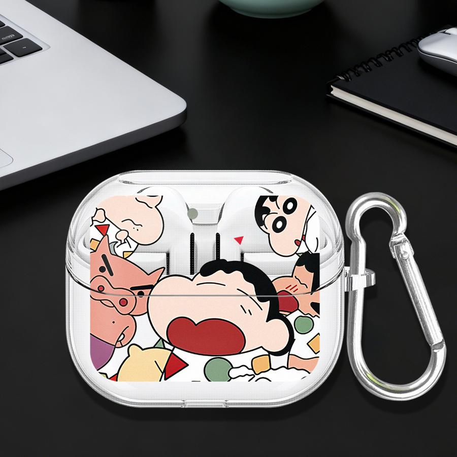 Crayon ShinChan Cartoon Clear Earphone Cases Cover With Hook Case For Samsung Galaxy Buds 4Pro 2 3 FE Live 4 Pro 2Pro 3Pro