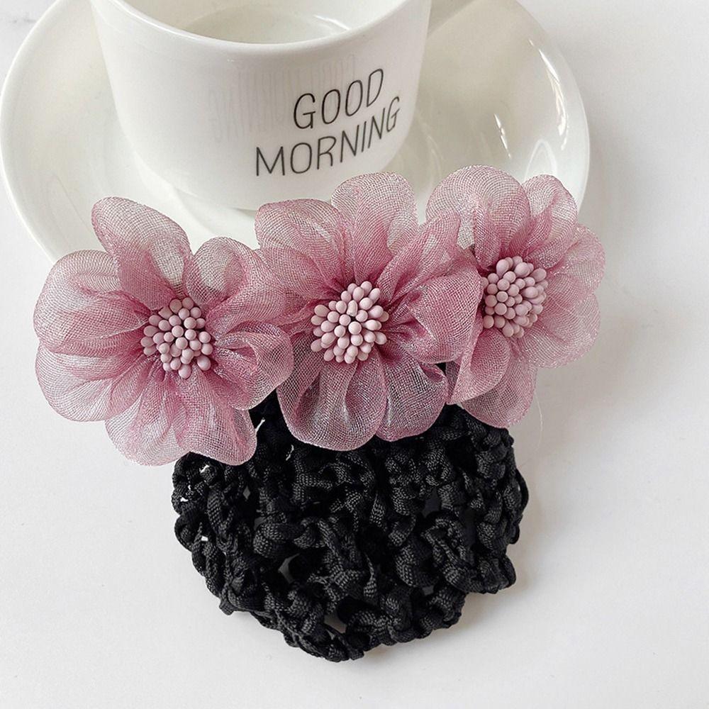Бантик для волос, чехол для пучка, женские пружинные зажимы, кружевная сетка для волос с цветком, корейский пучок, снуд, заколки для волос, чехол для сетки