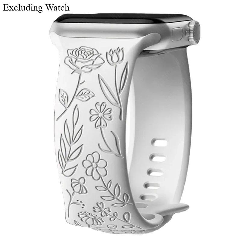 Браслет с гравировкой цветочных узоров для Apple Watch серий 11 10 42 46мм 45-44- 40-38мм Женский ремешок для IWatch Ultra 3/2 49мм 9-8-7-6
