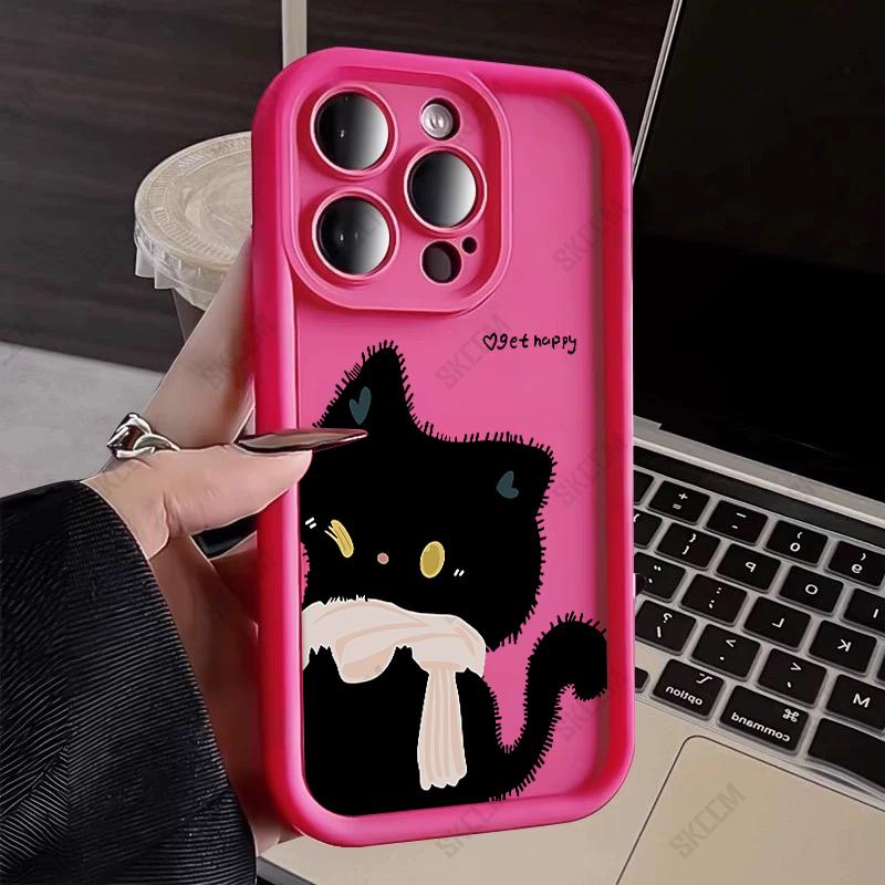 Cute Black And White Cat Pattern Phone Case For iPhone 17 16 15 14 13 12 11 Pro Max 17 Air 16E X XS XR Soft TPU Silicone Cover