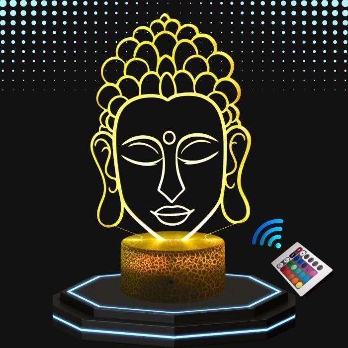 Lampe de Chevet 3D LED Bouddha Zen, Veilleuse changement de couleurs, Lampe tactile bureau et chambre, Eclairage d’ambiance