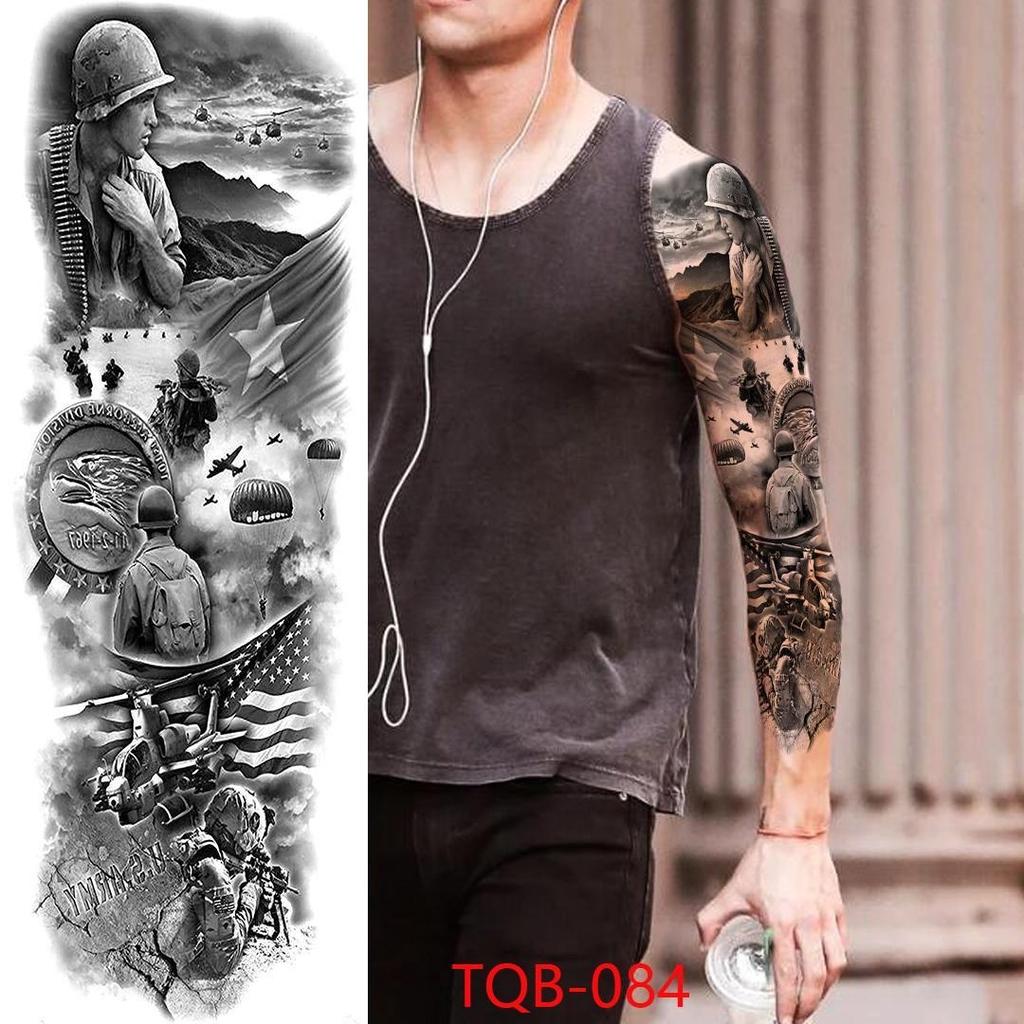 New 1 PC 480*170MM Super Large Compass Wolf Head Eye Fake Lion God Feather Temporary Tattoo Sleeves For Men Women Tattoo Full Arm Tattoo Sticker