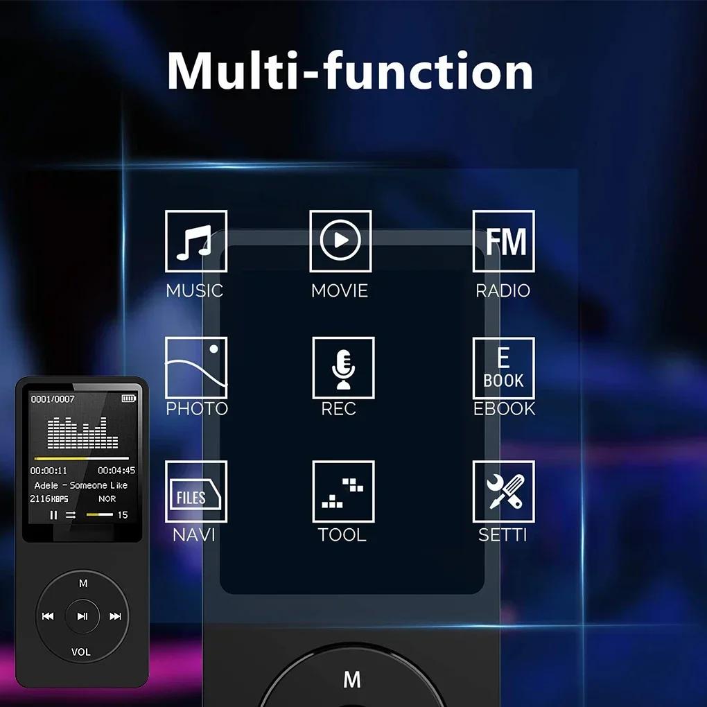 Многофункциональный MP3-плеер Мини-экран Цифровой дисплей HIFI Звук FM-радио Электронная книга Запись Музыкальный walkman