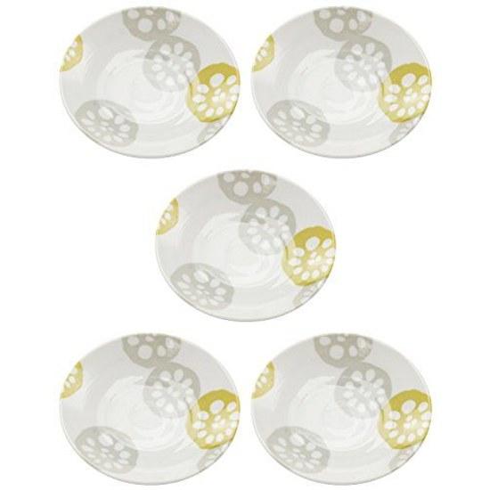 Mino ware lightweight small plate dish set 5 pieces lotus root yellow approximately 12 cm diameter microwave dishwasher safe made Japan