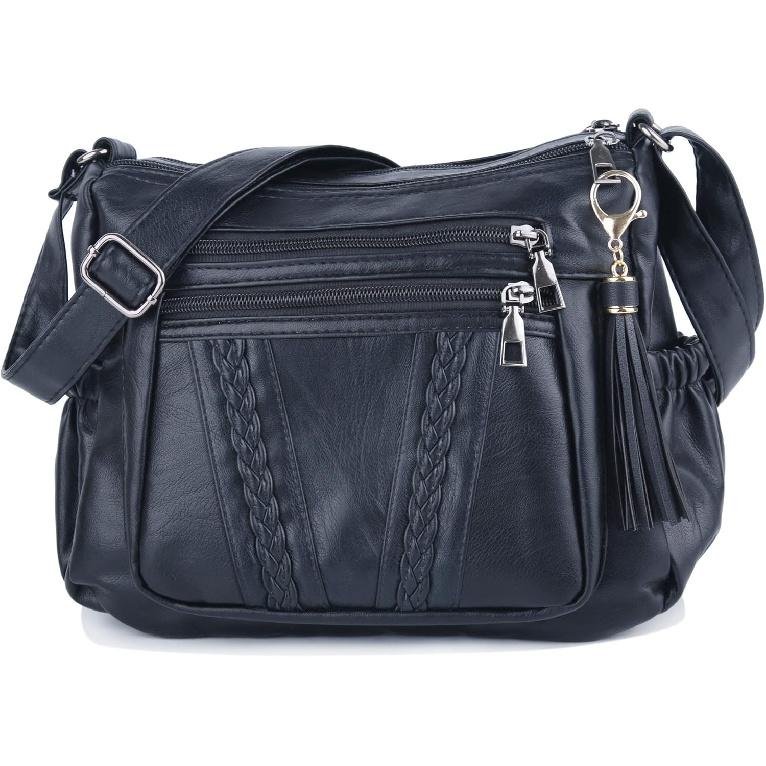 ELDA Crossbody Bags For Women Pocketbooks Soft PU Leather Purses and Handbags Multi Pocket Shoulder Bag