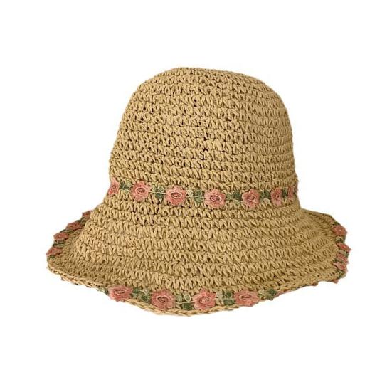 Women Straw Hat Hollow Out Fake Flower Decor Anti-UV Sun Protection Good Breathability Decorative Beach Cap Lady Outdoor Travel Hat
