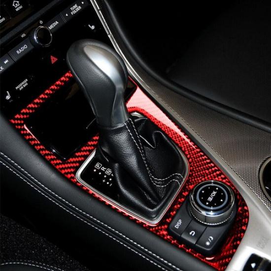 Red Carbon Fiber Gear Shift Panel Trim Cover Fit for Infiniti Q50 60 2014-19