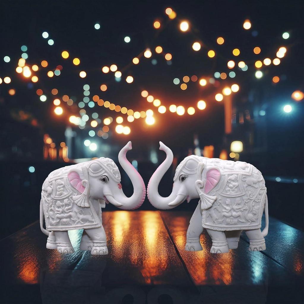 Упаковка из 2 белых слонов, предметы домашнего декора для гостиной, стол, полка, 2 x 3-дюймовая статуя слона из мраморной смолы для Васту, фэн-шуй