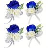 4 PCS Artificial Corsage with Clip and Ribbon Silk Roses Boutonniere Wrist Flower Artificial Hand Flower with Ribbon for Bride Groom Wedding Prom