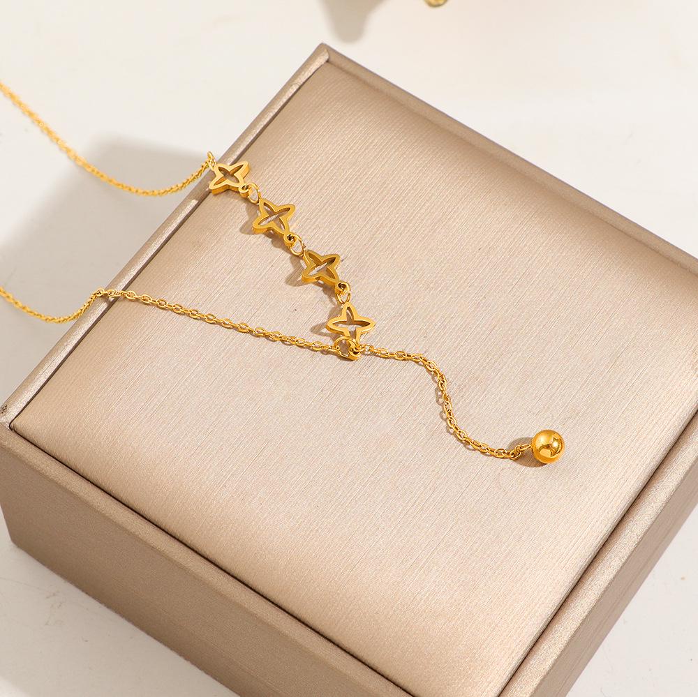 Позолоченная 18K полая цепочка-колье со звездой и кисточкой на ключицу - Женский стойкий к выцветанию аксессуар, Новый нишевый дизайн