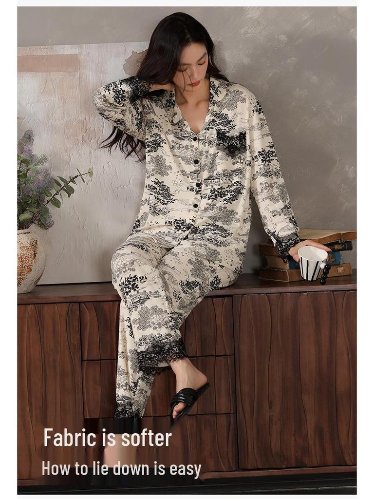 Женский комплект пижамы с длинным рукавом из модала и хлопка Осень/Зима с гиалуроновой кислотой - Высококачественный весенний стиль для дома и улицы