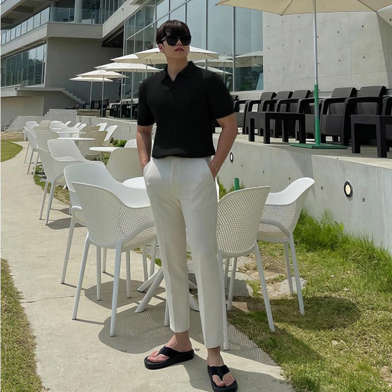Striped Short Sleeve Polo Shirt Men Slim Fit Casual Thin Knit