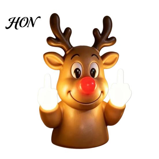 Resin Desk Light for Bedroom Christmas Middle Finger Light, Naughty Santa Claus Reindeer Giving Lamp with LED Creative Wall Mounted Night Warm
