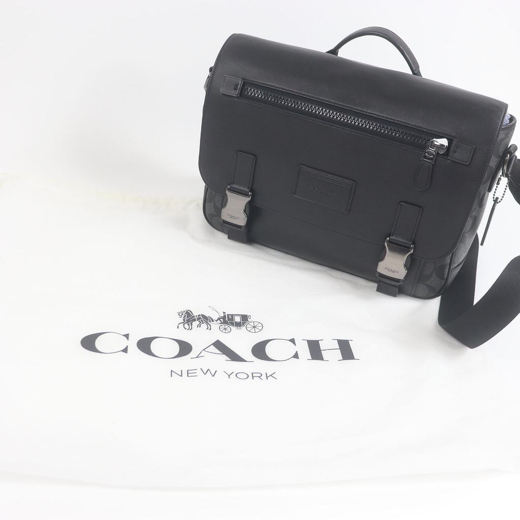 COACH Shoulder Bag Signature Truck Messenger Bag black leather mens C2793 Used
