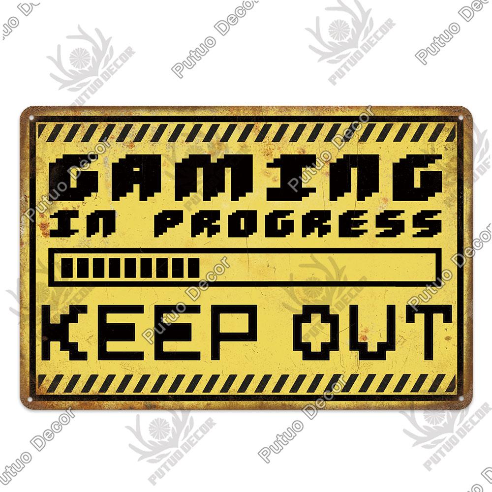 Decor Funny Gamer Metal Signs Vintage Tin Sign Gamer At Work Retro Signs for Home House Club Game Room Man Cave Wall Decor