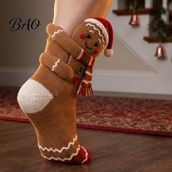 Christmas Stockings for Presents 3D Hugging Fireplace Decorations, Large Knit Holiday Gift Reusable Thick Fabric Stocking Bags with Santa/Elk/Snowman