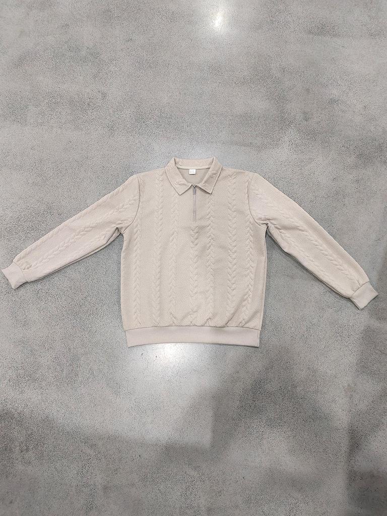 Мужская плотная текстурированная футболка-поло на молнии с воротником для весны/осени 2026