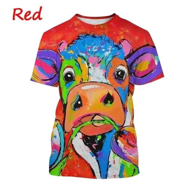 Fashion 3D T-shirt Personality Oil Painting Cow Face Graphic T Shirts Short-sleeved Animal Printing Tees Tops Casual Oversized Mens Tshirt