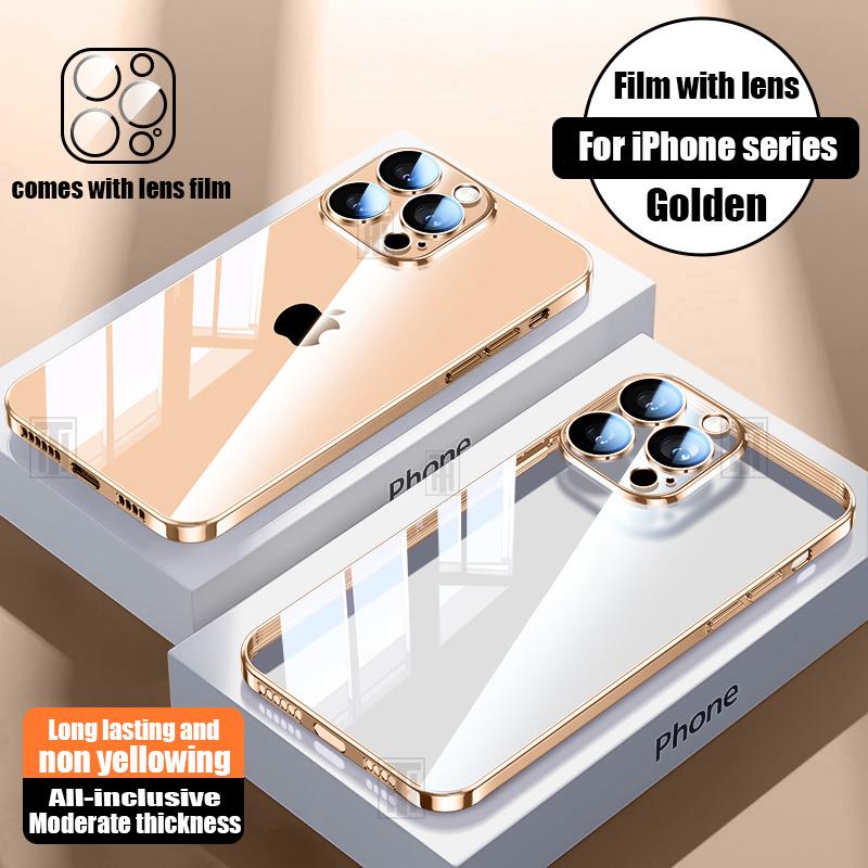 Официальный не желтеющий прозрачный чехол с покрытием для For Iphone 16 15 14 13 12 11 Pro Max Plus Ультратонкая защитная пленка для линз Мягкая крышка