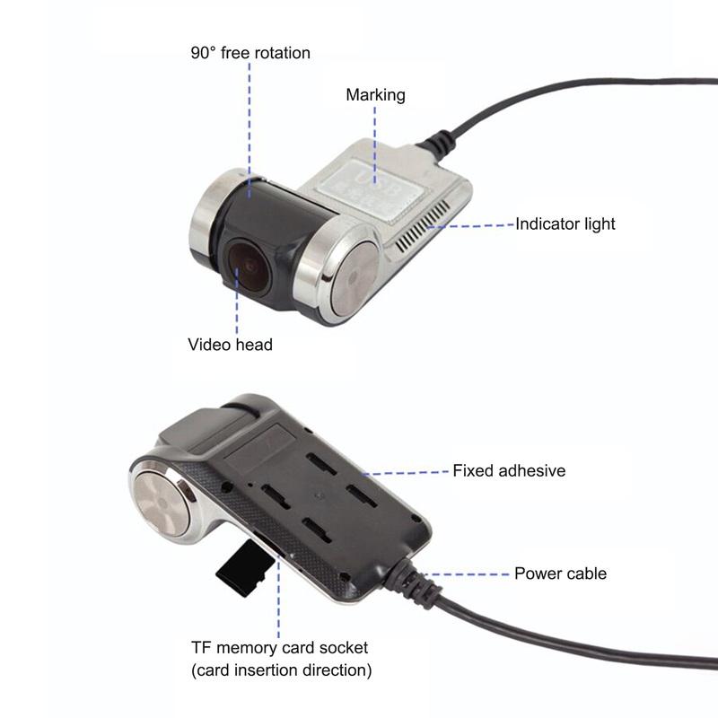 USB Dash Camera Car DVR HD720P, 90° Rotating Lens, 170° Wide Angle, G-Sensor, Automatic Cyclic Recording, Black, Zinc Alloy