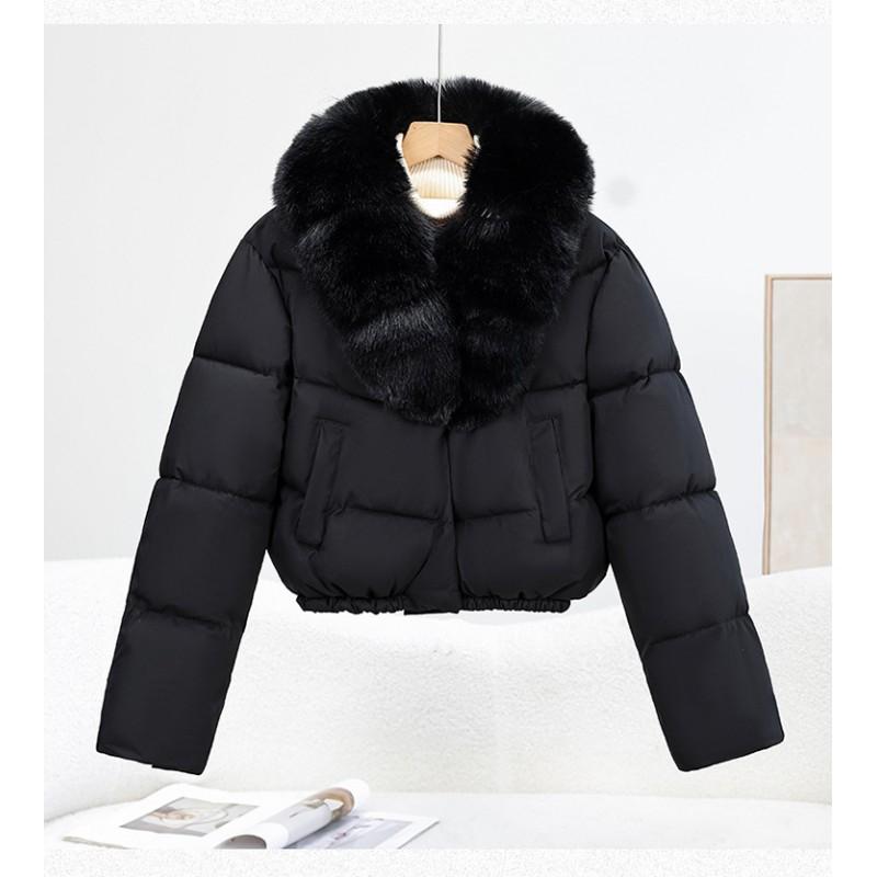 Womens Short Puffer Coat With Faux Fur Collar Winter Thick Warm Slim Fit Cotton Jacket 2026
