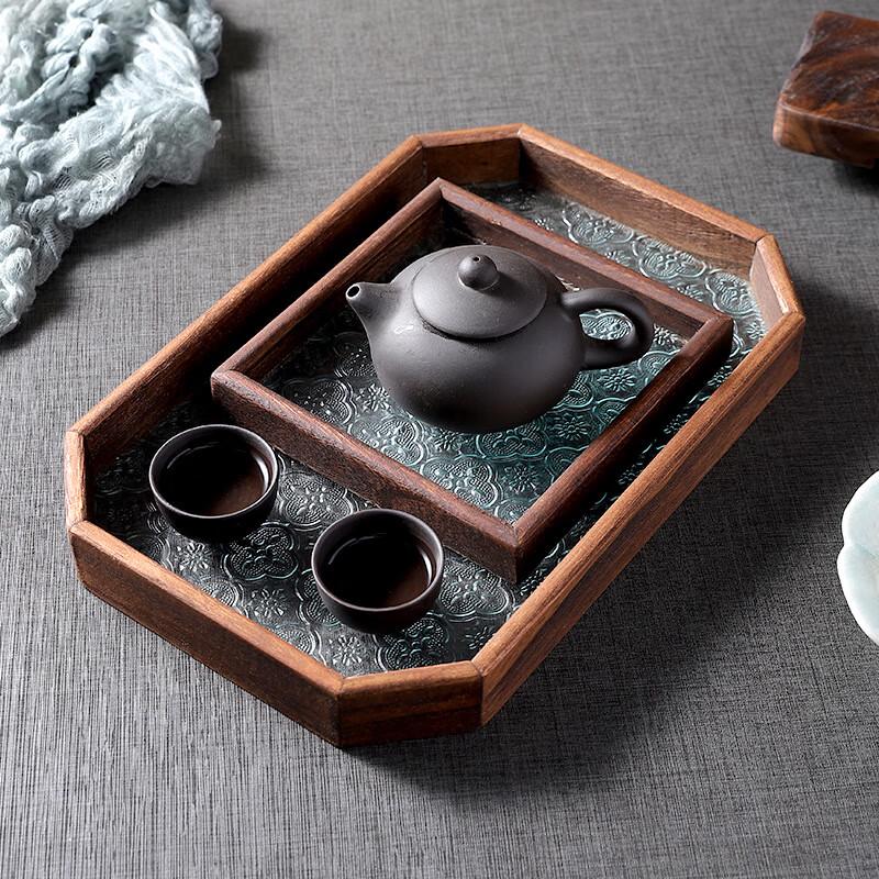 Новый китайский стиль Поднос для сервировки из массива дерева и стекла бегонии