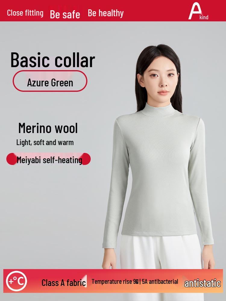Autumn/Winter Wool Long-Sleeve Velvet Cotton Mid-Neck Women's Fashion Top
