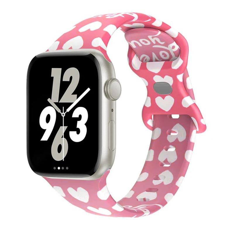 Цветочный ремешок с принтом для Apple Watch Ultra Band 49 мм 41 мм 40 мм 38 45 мм 44 мм 42 мм Силиконовый браслет для IWatch Серии 8 7 SE 6 5 4 3