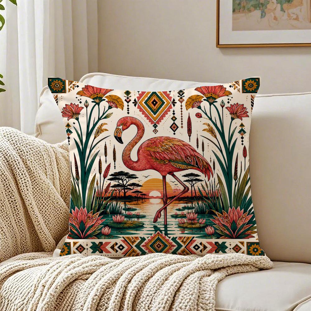 African Safari Tribal Animal Cushion Cover Breathable Short Plush Cushion Covers Machine Washable Wrinkle-Resistant Soft Durable