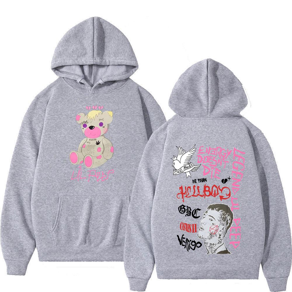 Худи с принтом рэпера Lil Peep CryBaby Hellboy Bear для мужчин и женщин, винтажные, оверсайз, хип-хоп, осенние, зимние, из флиса, теплые пуловеры